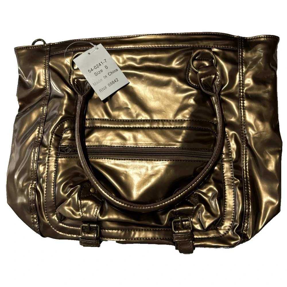 Shiny Bronze Lightweight Tote Shoulder Bag Tablet Purse Y2K 90's‎ Retro Travel